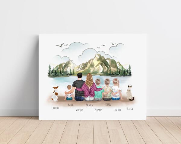 Obraz na plátně - Rodinný + 1/2 domácích mazlíčků #1