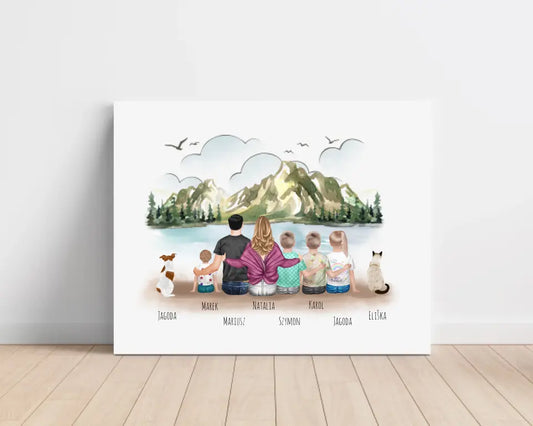 Obraz na plátně - Rodinný + 1/2 domácích mazlíčků #1