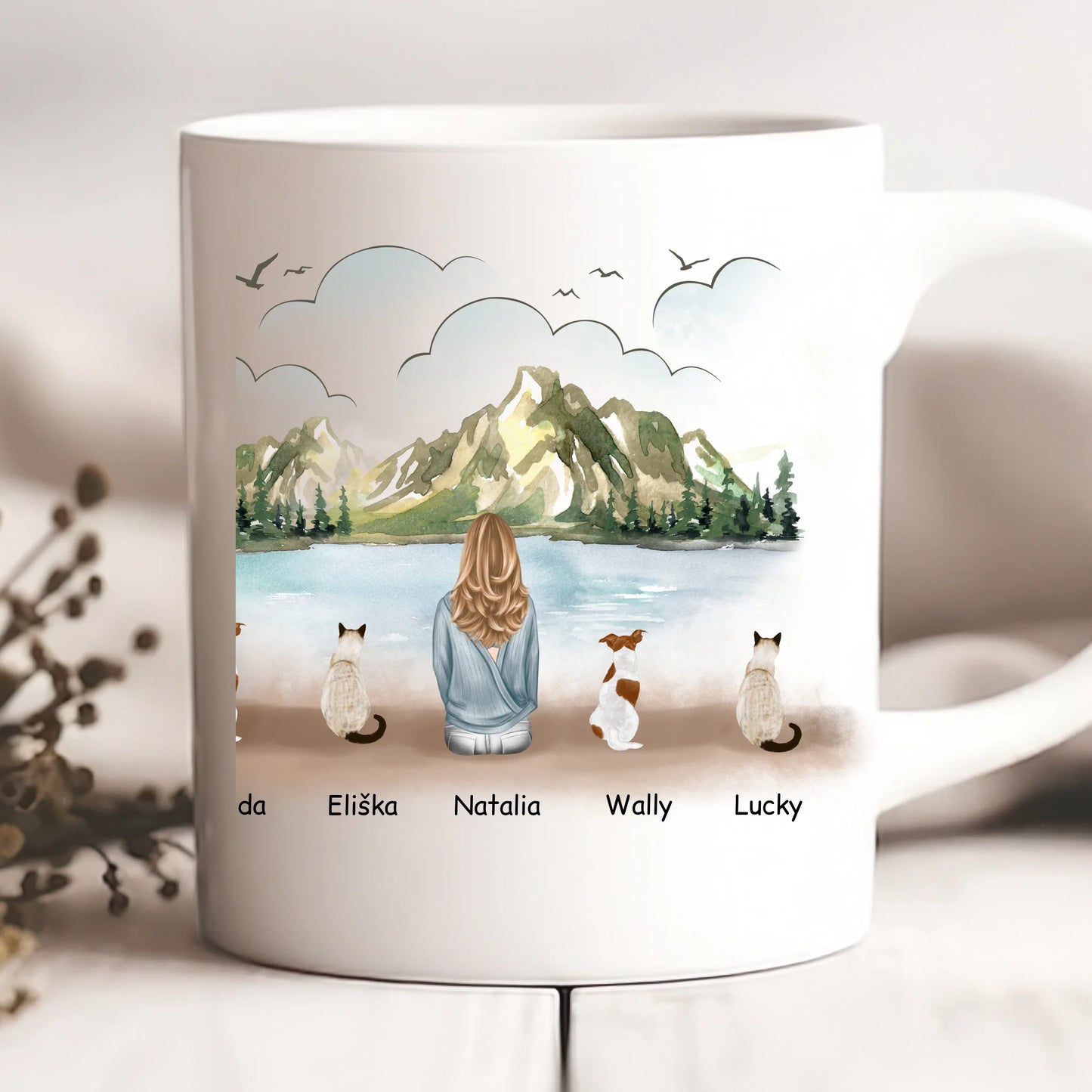 Hrnek žena + max. 4 domácí zvířata