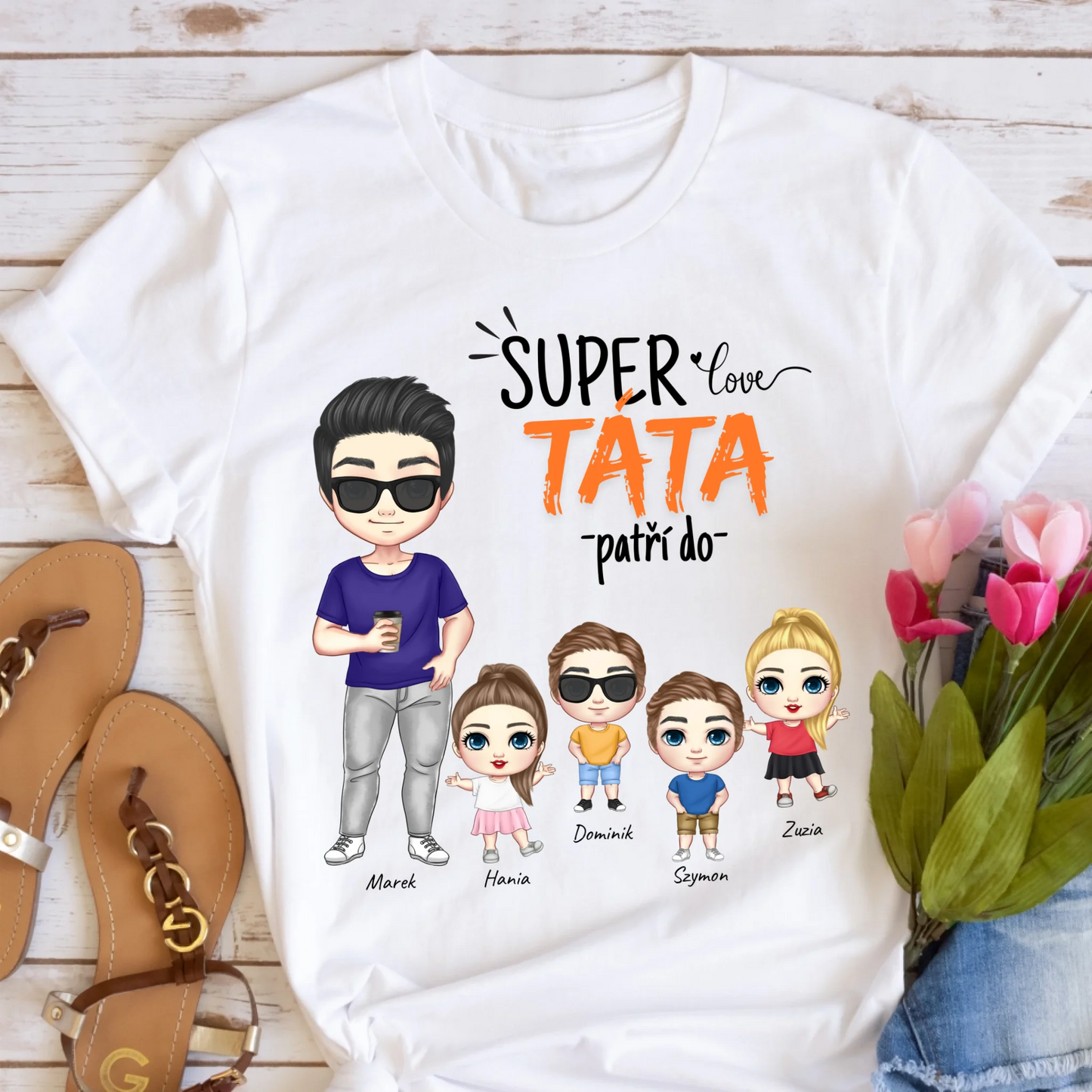 Tričko se vzorem táta a 1-4 děti - Personalizované (rodinné) #8421