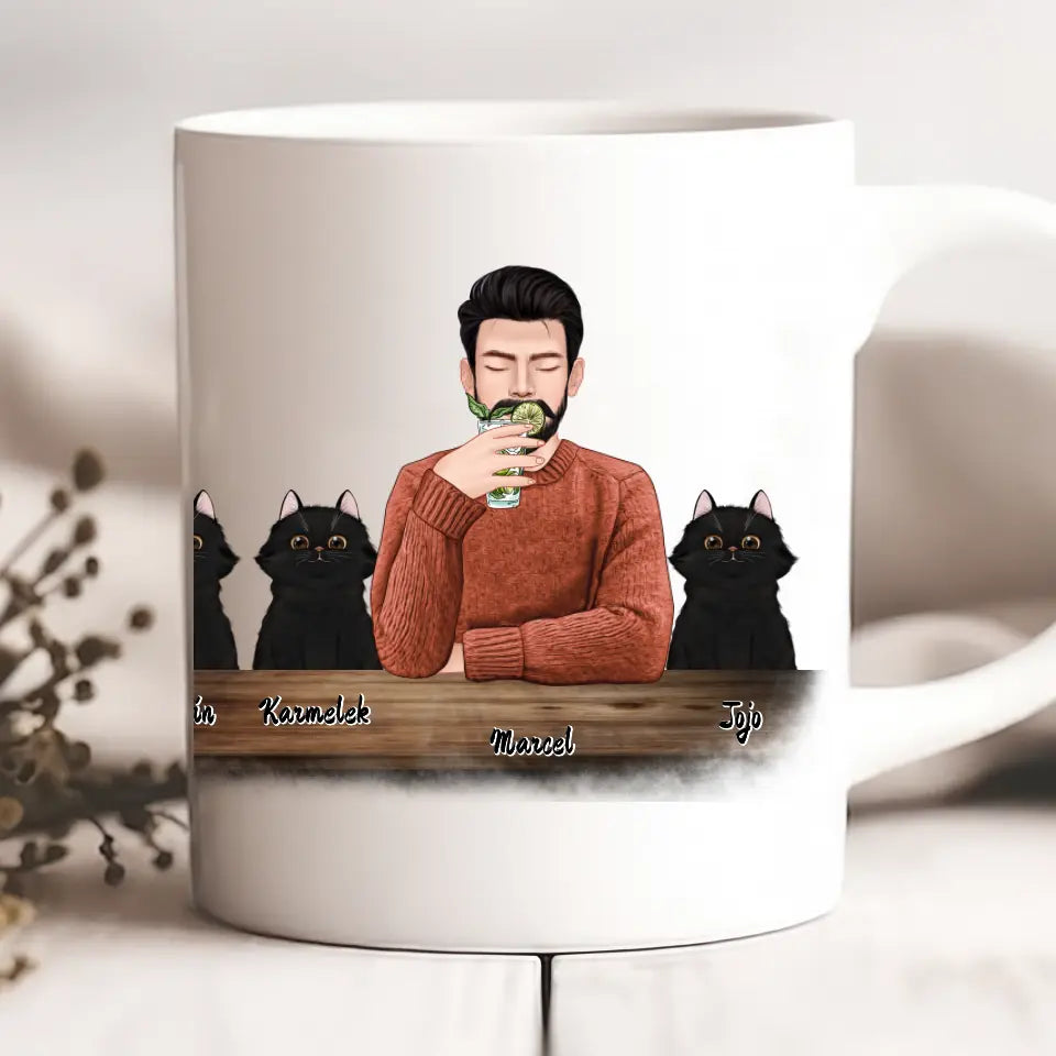 Hrnek s kočkou - muž + 1-3 domácí zvířata #1
