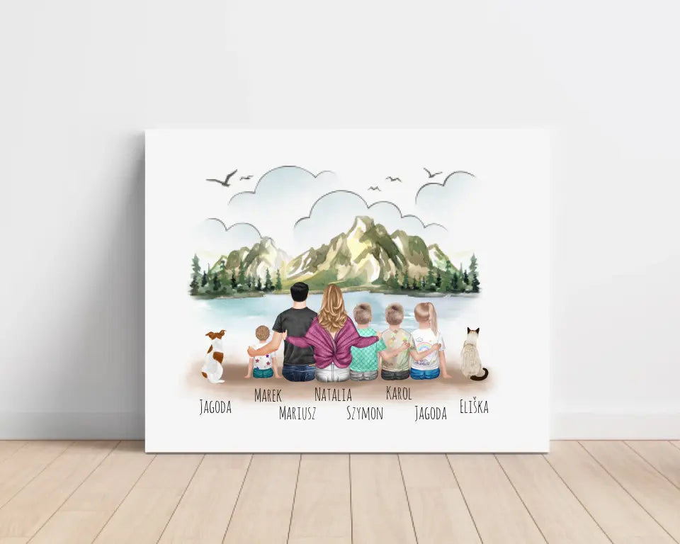 Obraz na plátně - Rodinný + 1/2 domácích mazlíčků #1