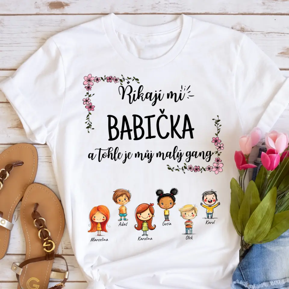 Rodinné tričko (personalizované) - Babička + 1-6 vnoučat #182