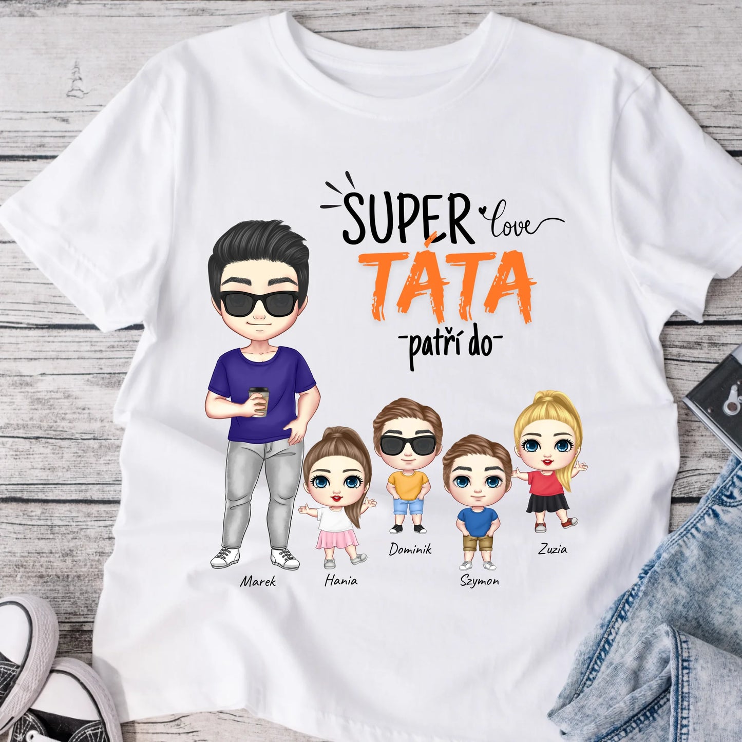 Tričko se vzorem táta a 1-4 děti - Personalizované (rodinné) #8421