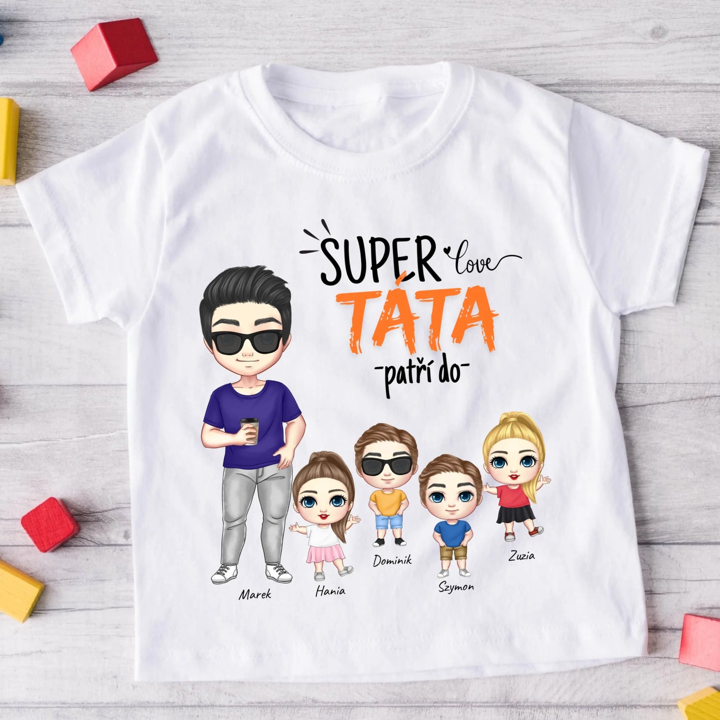 Tričko se vzorem táta a 1-4 děti - Personalizované (rodinné) #8421