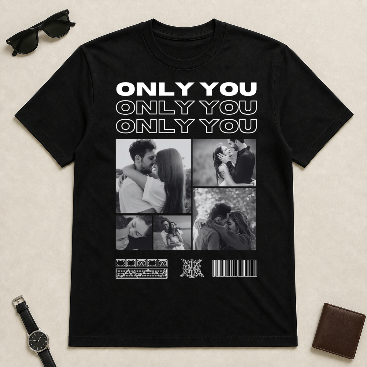Koszulka personalizowana dla par ONLY YOU ze zdjęciami #4221 — mockup cmtr4f5ws0006td63apf7zg3p