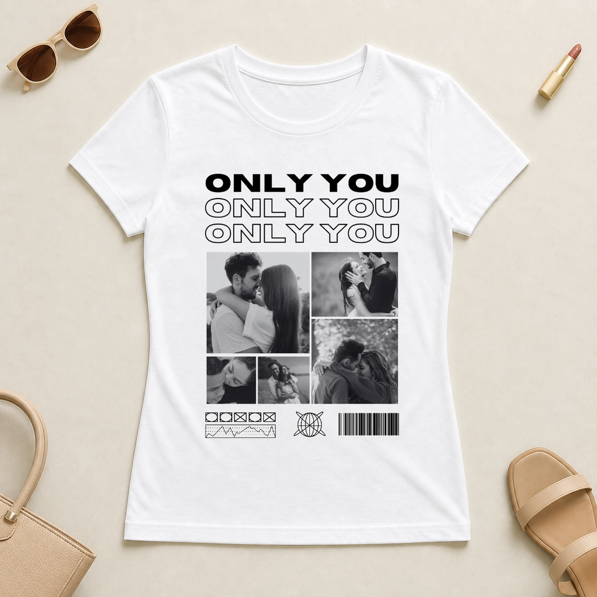 Koszulka personalizowana dla par ONLY YOU ze zdjęciami #4221 — mockup cmtr55s4l001jlear5zc8ais8
