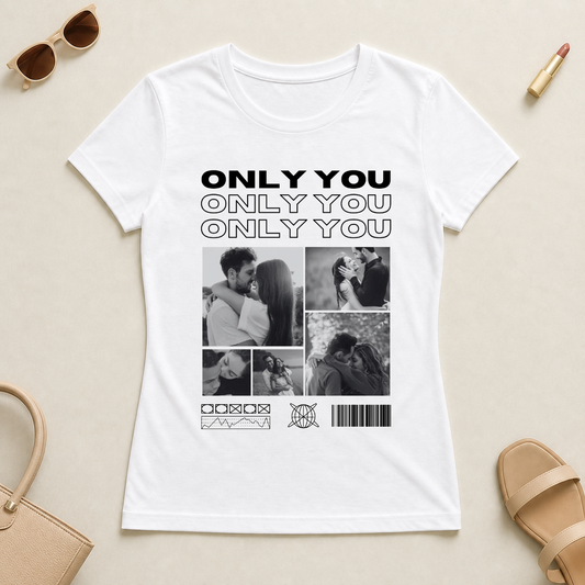 Koszulka personalizowana dla par ONLY YOU ze zdjęciami #4221 — mockup cmtr55s4l001jlear5zc8ais8