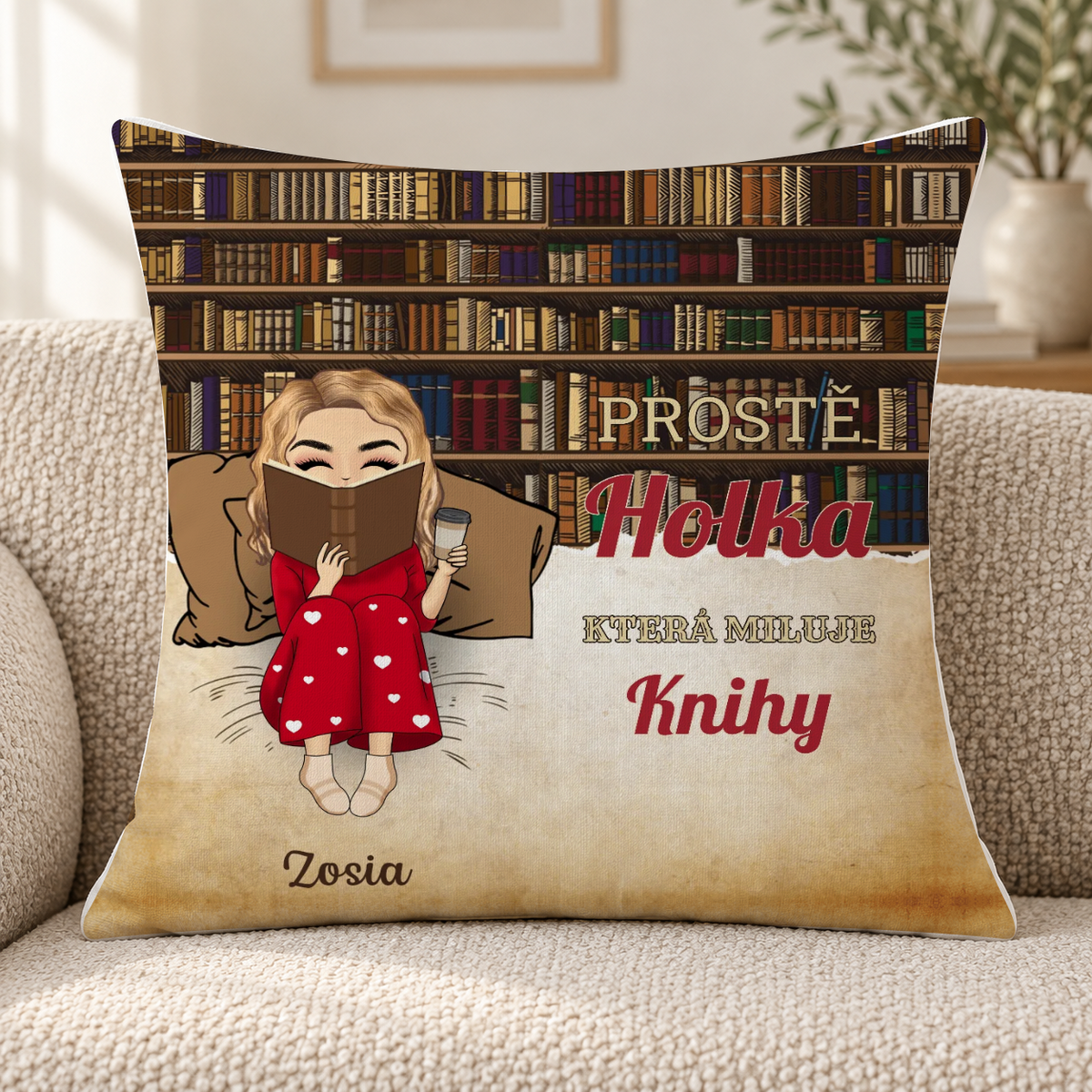 Poduszka personalizowana - Dziewczyna/Chłopak, która(y) lubi książki #02911 — mockup cmub8ky4v0h7ong1wkvl3imve