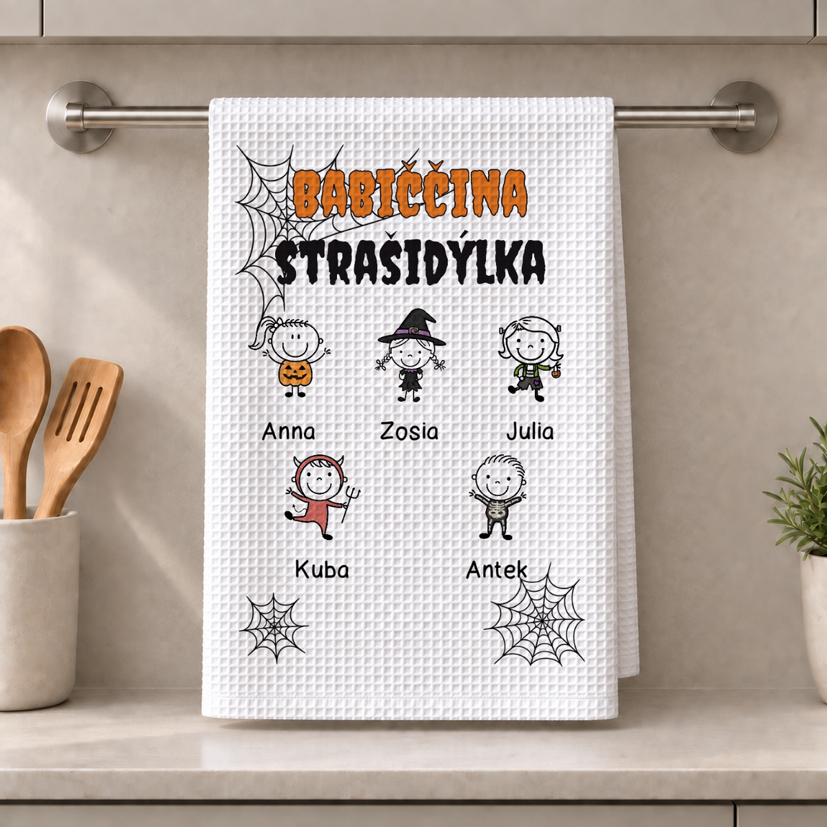 Kuchyňská utěrka – Potvůrky maminky/babičky – Personalizovaný dárek na Halloween #163622